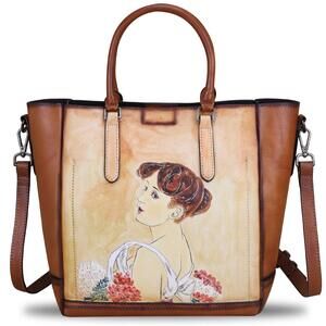 4869 Leather Handbags Vintage Handmade Tote Purse Cowhide Shoulder Bag